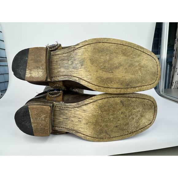 Bed|Stü Womens Leather Harness Boots 7 Brown Distressed Western Moto Made In Mex - Picture 6 of 12